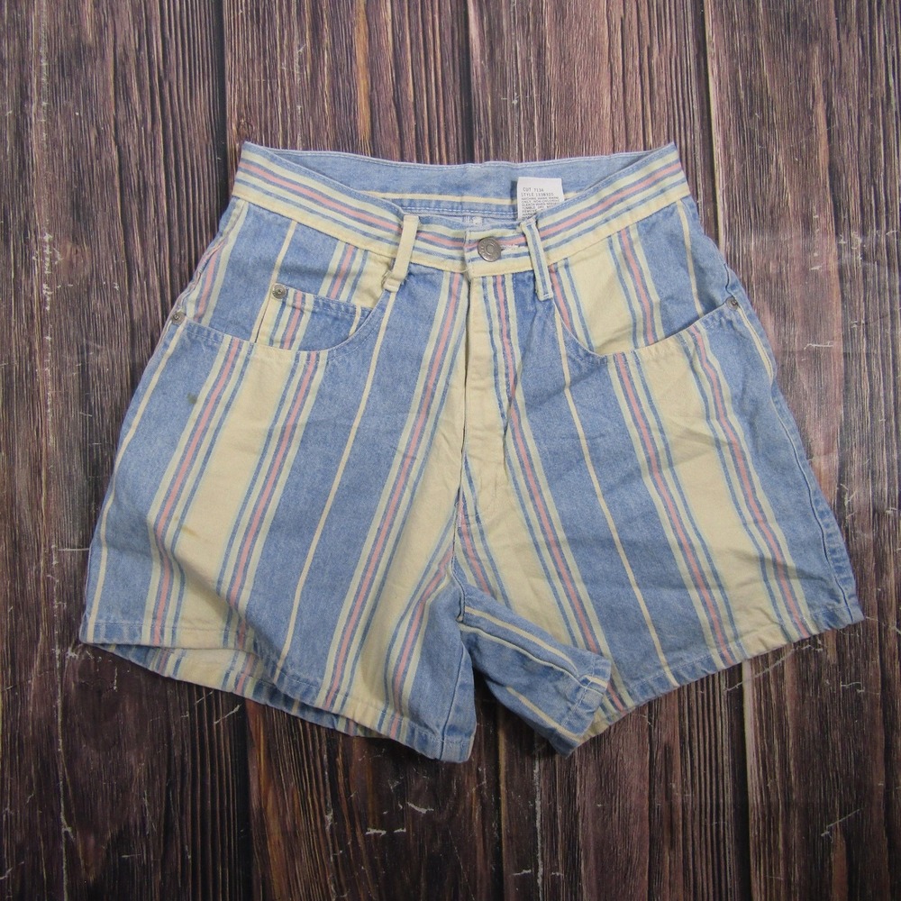 Dungarees Womens Size 3 Multicolor Striped Mom Denim Shorts Casual Summer